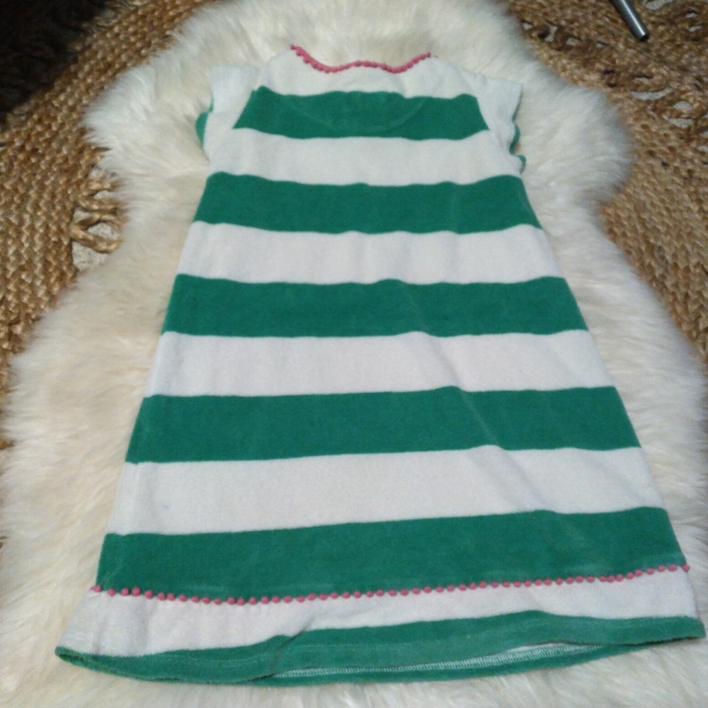 Mini Boden Green and White Striped Swim Coverup with Pink Trim - Picture 8 of 8